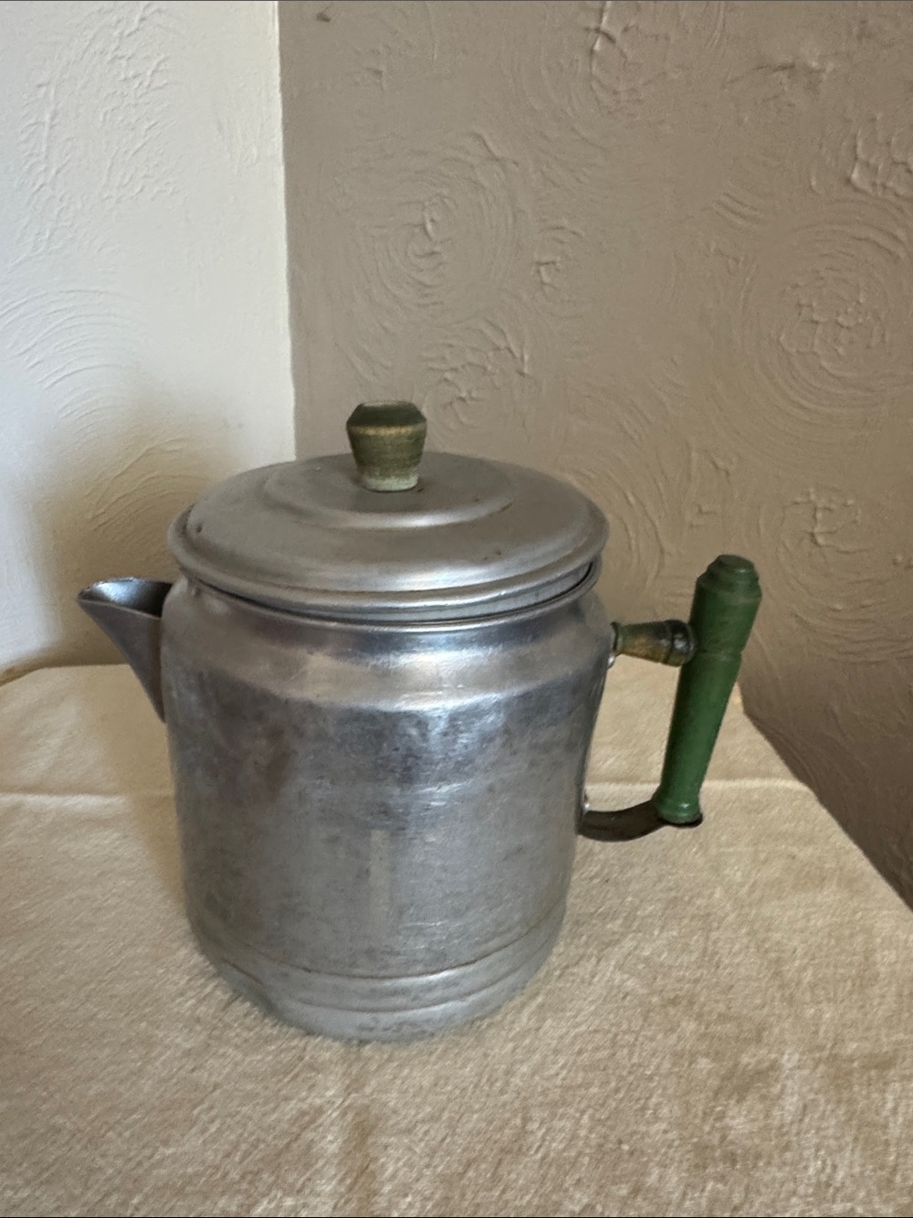 Vintage Metal Teapot with Green Handle - Unbranded
